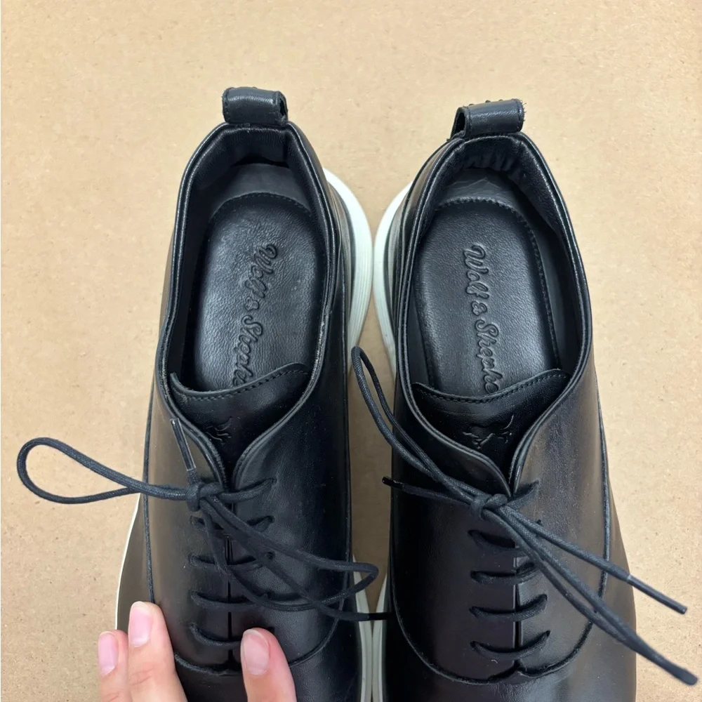 Men's Black Leather Lace-Up Sneakers - Minimal Dress Casual